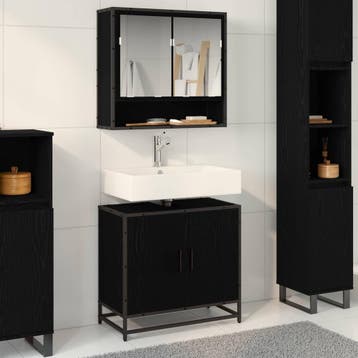 vidaXL Badkamer wastafelkast Zwart Eiken 65 x 33 x 60 cm, Verzenden, Nieuw, Wastafelkast