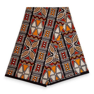 Afrikaanse print stof - Rood en oranje Bogolan Symbols - 100, Hobby en Vrije tijd, Stoffen en Lappen, Ophalen of Verzenden, Nieuw