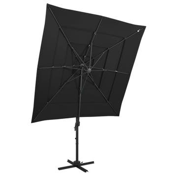 vidaXL Parasol 4-laags met aluminium paal 250x250 cm zwart, Verzenden, Nieuw, 2 tot 3 meter
