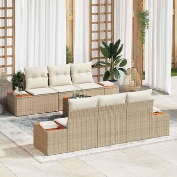 vidaXL Tuinbankenset 7 st Beige Poly riet, Verzenden, Nieuw, Rotan, 7 zitplaatsen