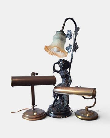 Staande lamp (3) - Hars, Messing - Tafellamp pianolamp