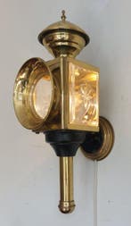 Wandlamp - Gefacetteerd glas - Messing rijtuiglamp, Antiek en Kunst
