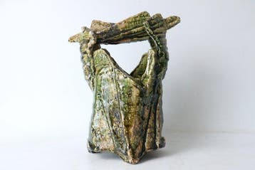 Vaas - Steengoed - Japan - Oribe Glaze Verdraaide Vorm -