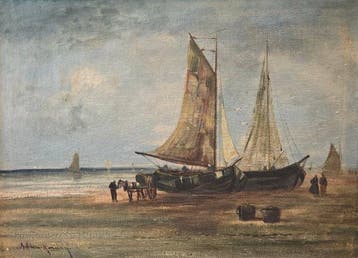 Hollandse School (XX) - Vissersboten op het strand