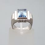 Zilver, Art Deco Tank ring Blauwe Spinel(Getest) - Ring, Antiek en Kunst