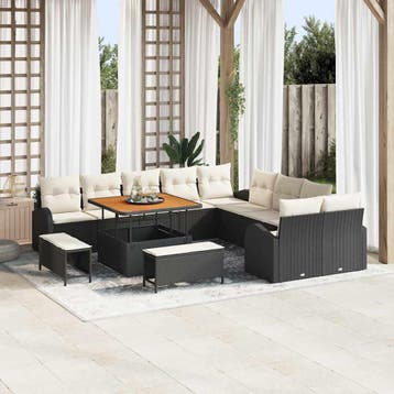 vidaXL Tuinbankenset 13 st Zwart poly rattan, Verzenden, Nieuw, Rotan, 3 zitplaatsen