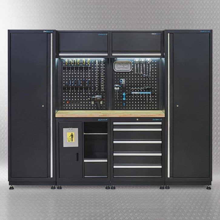 Datona Werkplaatsinrichting PREMIUM met eiken werkblad  250, Doe-het-zelf en Verbouw, Werkbanken, Nieuw, Ophalen of Verzenden