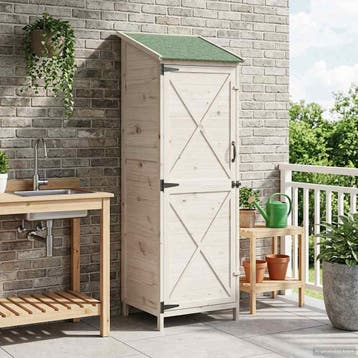 vidaXL Tuinschuur Wit 59,5 x 56 x 176,5 cm Massief Vurenhout, Verzenden, Nieuw