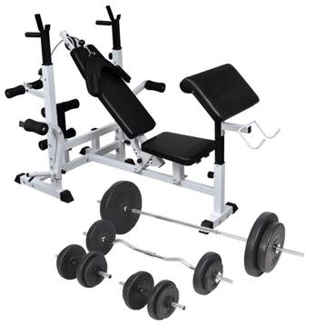 vidaXL Gewichtenbank met gewichtenrek en halterset 90 kg, Verzenden, Nieuw