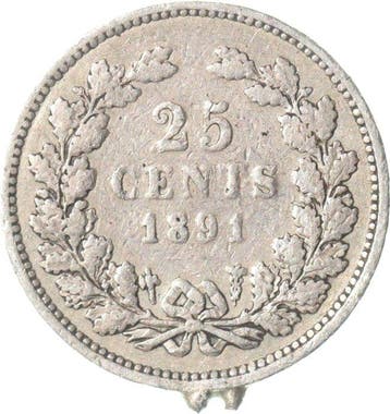 Nederland. Wilhelmina. 25 Cents 1891 contemporaine