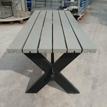 Industriële tafel met houten x-frame 177x75x72 cm,, Ophalen of Verzenden, Gebruikt