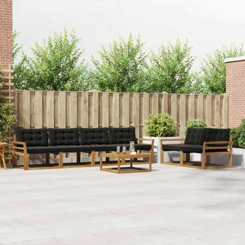 vidaXL Buiten bankenset met kussen 7 pcs Natuurlijk en Zwart, Verzenden, Nieuw