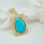 Turquoise - Zilver, Verguld - Ketting met hanger - Turquoise