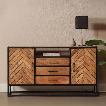 Dressoir Mangohout Kjeld 145 cm, Verzenden, Nieuw, Overige houtsoorten, Industriële meubels