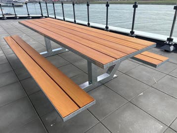 Moderne picknicktafel tuintafel stalen frame hardhout 300cm, Ophalen, Nieuw, Rechthoekig, Staal
