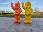 Beeld, set of naugthy gnomes color orange yellow - 16 cm -