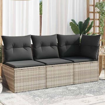 vidaXL Tuinbank 3-zits met kussens poly rattan lichtgrijs, Tuin en Terras, Verzenden, Nieuw