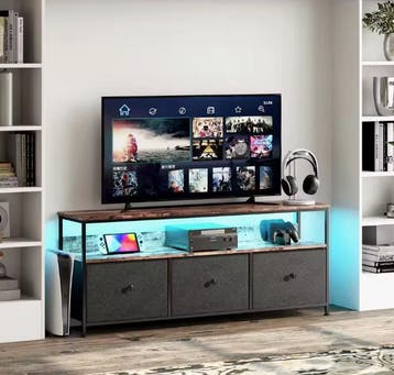 TV-Meubel met LED en Stoffen Lades – 108 cm Verstelbare Pote, Huis en Inrichting, Kasten | Overige, Verzenden, Nieuw