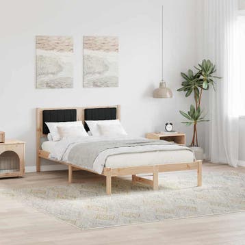 vidaXL Bedframe met Gevoerd Hoofdgedeelte Zwart 120 x 200 cm, Bruin, Verzenden, Nieuw, Twijfelaar