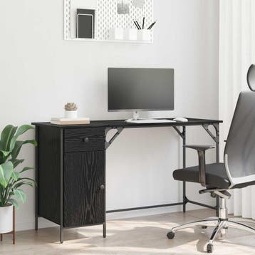 vidaXL Computerbureau Zwart Eiken 131 x 48 x 75 cm Bewerkt, Verzenden, Nieuw