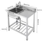 Vrijstaande RVS Spoelbak 80 cm met Onderkast en Kraan, Huis en Inrichting, Badkamer | Badkamermeubels, Verzenden, Nieuw