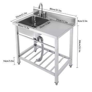 Vrijstaande RVS Spoelbak 80 cm met Onderkast en Kraan, Verzenden, Nieuw