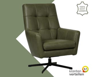 Leren draaifauteuil Central - Granada Moss (olijf/groen), Nieuw, Ophalen of Verzenden, 75 tot 100 cm, Industrieel, Modern
