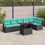 vidaXL Tuin Sofa Set met opslag 7 pcs Zwart en Blauw poly, Verzenden, Nieuw, Rotan