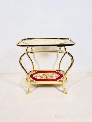 Serveerwagen - Hollywood Regency messing en glas bijzettafel, Nieuw
