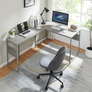 Hoekbureau Karlstang L-vormig lichtgrijs met houtnerf 166x12, Verzenden, Nieuw