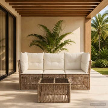 vidaXL Tuinbankenset 4 pcs Beige poly rattan, Verzenden, Nieuw, 4 zitplaatsen
