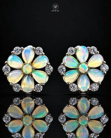 Opaal-oorbellen - 925 Sterlingzilver - Bloemmotief met