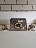 Klok en garnituur set - Antiek Marmer, Glas, Brons -