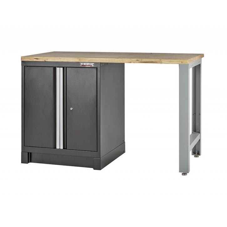 Heavy Duty werkbank met hardhouten werkblad, grijs pootstel, Doe-het-zelf en Verbouw, Werkbanken, Ophalen of Verzenden