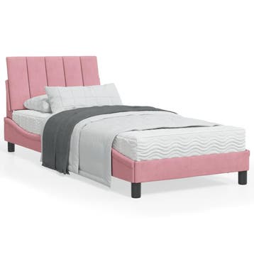 vidaXL Bed met matras Hanko fluweel roze 90x200 cm, 90 cm, Eenpersoons, Verzenden, Nieuw