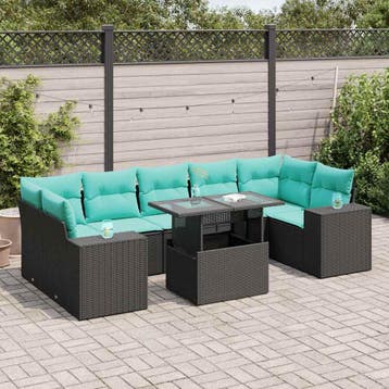 vidaXL 8-delige Loungeset met kussens poly rattan acacia, Verzenden, Nieuw, Loungeset