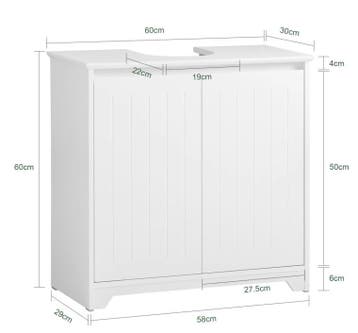 Wastafel Onderkast Badkamer met Deuren – 60×60×30 cm, Verzenden, Nieuw