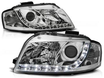 Koplampen Audi A3 8P 03-08 Devil Eyes real DRL LED Chroom, Ophalen of Verzenden, Nieuw