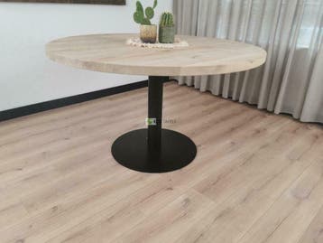 Eiken Ronde tafel met metalen midden bar poot GRATIS BEZORGD, Rond, Nieuw, Vijf personen of meer, Eik rond eikenhout twist matrix spinpoot
