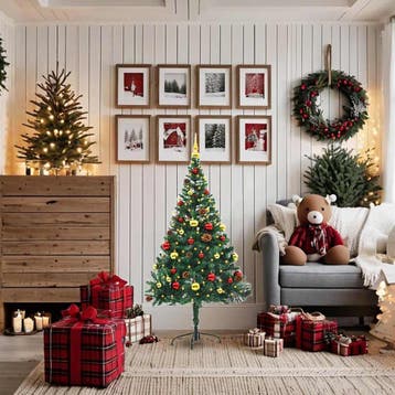 vidaXL Kunstkerstboom met verlichting en kerstballen 150 cm, Verzenden, Nieuw