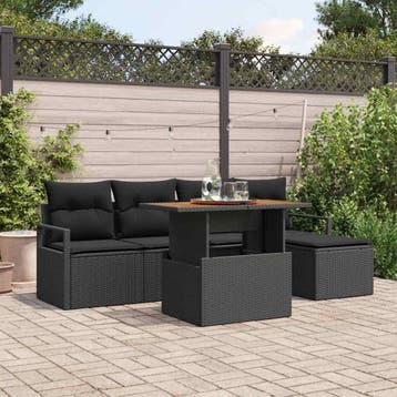 vidaXL Tuin Sofa Set 6 st Zwart Poly riet, Verzenden, Nieuw, 6 zitplaatsen