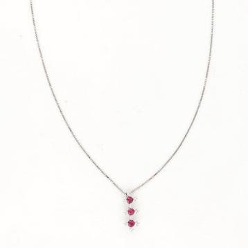 Halsketting - 18 karaat Witgoud - Roze robijn / Diamant, Nieuw