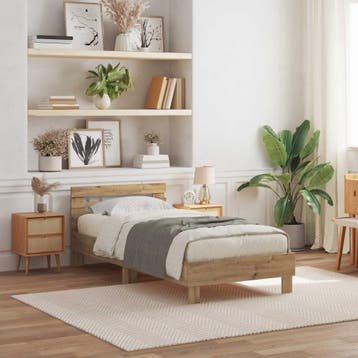 vidaXL Bedframe met hoofdeinde Artisan Eiken 75 x 190 cm, Verzenden, Nieuw, Bruin, Hout
