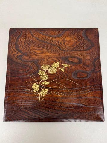 Japanse vintage dienblad Obon lakwerk goud ambachtelijk
