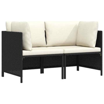 vidaXL Tuinbank 2-zits met kussens poly rattan zwart, Tuin en Terras, Verzenden, Nieuw, Rotan