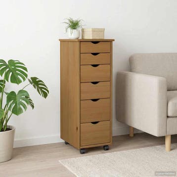 vidaXL Rolling Kast Honingbruin 34 x 39 x 93,5 cm Massief, Huis en Inrichting, Kasten | Overige, Verzenden, Nieuw