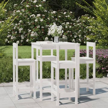 vidaXL 5-delige Barset massief grenenhout wit, Tuin en Terras, Tuinsets en Loungesets, Verzenden, Nieuw, 5 zitplaatsen