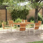 vidaXL Tuin eettafelset 7 pcs Massief Acacia Hout en, Verzenden, Nieuw, 7 zitplaatsen