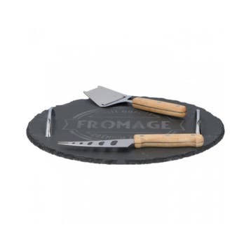 Alpina Ronde kaasplank set - leisteen - 30 cm - inclusief..., Huis en Inrichting, Keuken | Keukenbenodigdheden, Ophalen of Verzenden