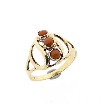 Gouden ring met bloedkoraal, Gebruikt, Ophalen of Verzenden, Kleiner dan 17, Met edelsteen